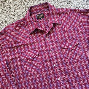 Plains Shirt Mens XL Maroon‎ Stripe Long Sleeve Western Cowboy Pearl Snap